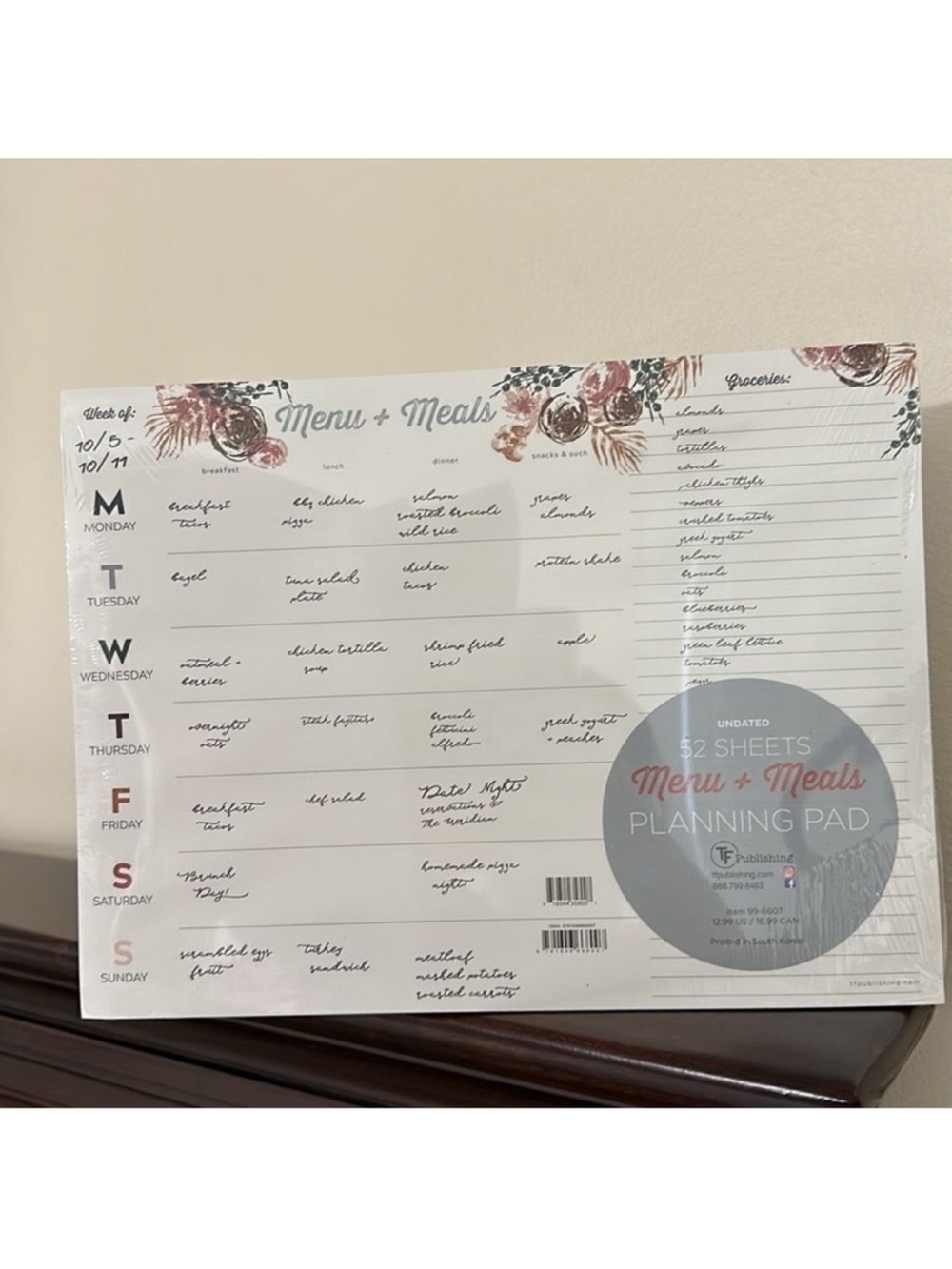 TF 52 Sheets Menu & Meals Calendar Planning Pad